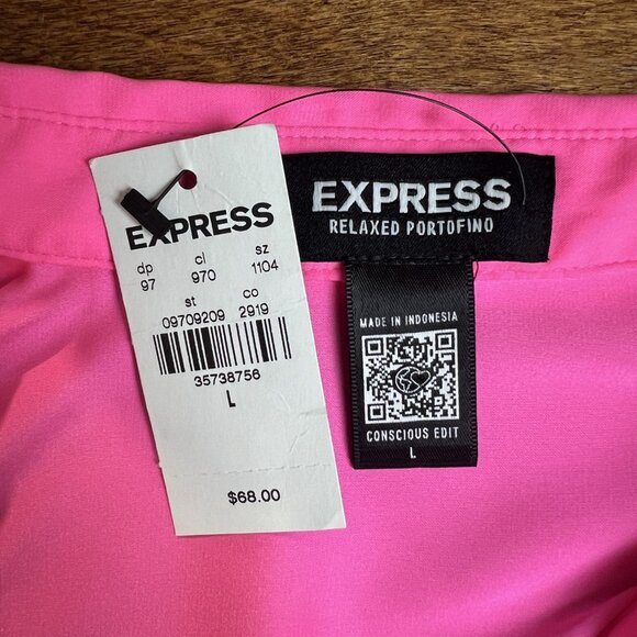 Express Shirt Top Women Large Relaxed Portofino Tie Front Button Long Sleeve NEW - Picture 10 of 13